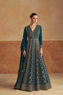 Nagma by Gulkayra Designer Real Chinon Free Sized Embroidered Gown with Dupatta collection at amavi Expo gown catalogs