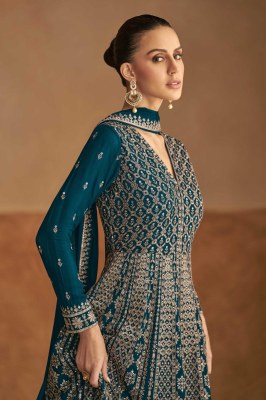 Nagma by Gulkayra Designer Real Chinon Free Sized Embroidered Gown with Dupatta collection at amavi Expo gown catalogs