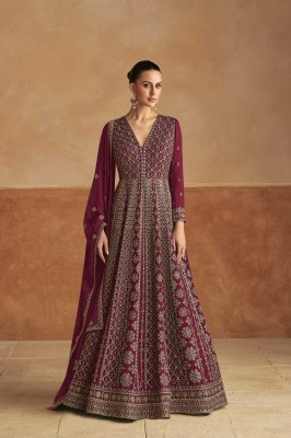 Nagma by Gulkayra Designer Real Chinon Free Sized Embroidered Gown with Dupatta collection at amavi Expo gown catalogs