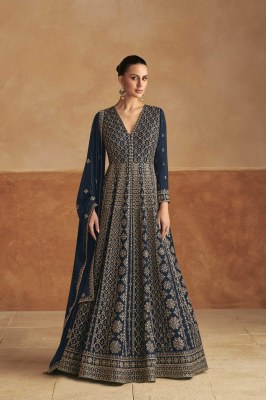 Nagma by Gulkayra Designer Real Chinon Free Sized Embroidered Gown with Dupatta collection at amavi Expo gown catalogs