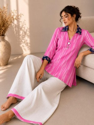 Nagri Ilampalli Ikat Cotton Gamthi Style Short Top Palazzo Set with Mirror Work kurtis catalogs