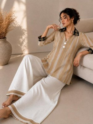 Nagri Ilampalli Ikat Cotton Gamthi Style Short Top Palazzo Set with Mirror Work kurtis catalogs