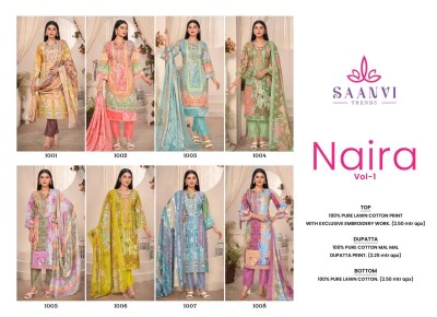 Naira vol 1 by Saanvi Trends Heavy lawn cotton printed kurti pant and dupatta catalogue at affordable rate salwar kameez catalogs