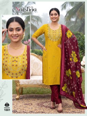 Naishaa Roman Silk Embroidered Kurta Pant Set with Digital Dupatta kurti pant with dupatta Catalogs