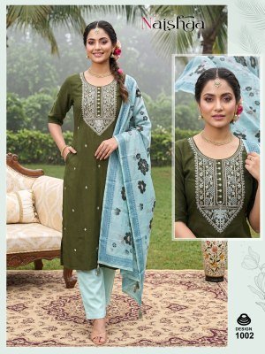 Naishaa Roman Silk Embroidered Kurta Pant Set with Digital Dupatta kurti pant with dupatta Catalogs
