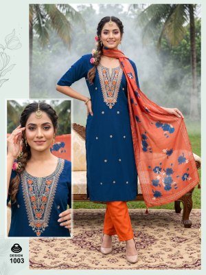 Naishaa Roman Silk Embroidered Kurta Pant Set with Digital Dupatta kurti pant with dupatta Catalogs