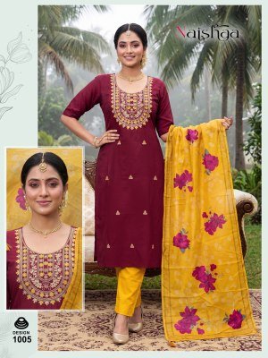 Naishaa Roman Silk Embroidered Kurta Pant Set with Digital Dupatta kurti pant with dupatta Catalogs
