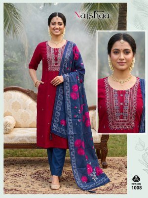 Naishaa Roman Silk Embroidered Kurta Pant Set with Digital Dupatta kurti pant with dupatta Catalogs