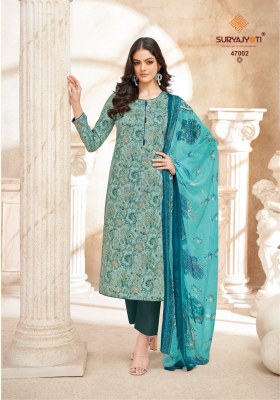 Naishaa by Suryajyoti Presented Jam Satin Printed unstitched suit catalogue at low rate dress material catalogs