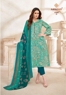 Naishaa by Suryajyoti Presented Jam Satin Printed unstitched suit catalogue at low rate dress material catalogs
