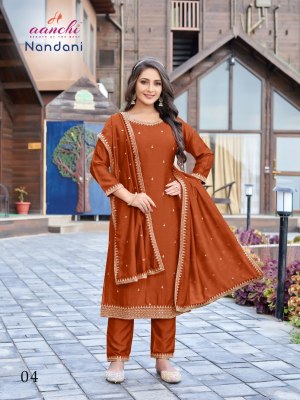 Nandani by Aanchi kurti designer embroidered fancy readymade suit catalogue at affordable rate readymade suit catalogs
