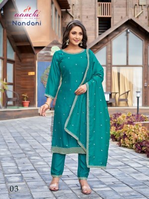 Nandani by Aanchi kurti designer embroidered fancy readymade suit catalogue at affordable rate readymade suit catalogs