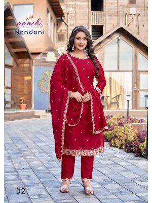 Nandani by Aanchi kurti designer embroidered fancy readymade suit catalogue at affordable rate readymade suit catalogs