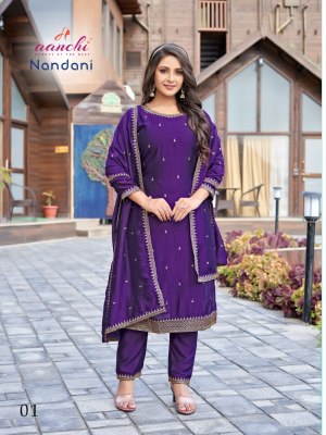 Nandani by Aanchi kurti designer embroidered fancy readymade suit catalogue at affordable rate readymade suit catalogs