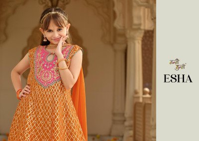 Nanni-Munni ESHA Kids Chinon Embroidery Top Dhoti Dupatta 3-Piece Set readymade suit catalogs