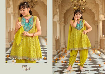 Nanni-Munni ESHA Kids Chinon Embroidery Top Dhoti Dupatta 3-Piece Set readymade suit catalogs