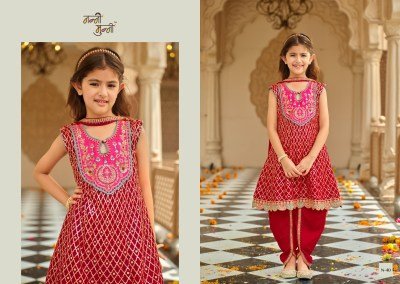 Nanni-Munni ESHA Kids Chinon Embroidery Top Dhoti Dupatta 3-Piece Set readymade suit catalogs