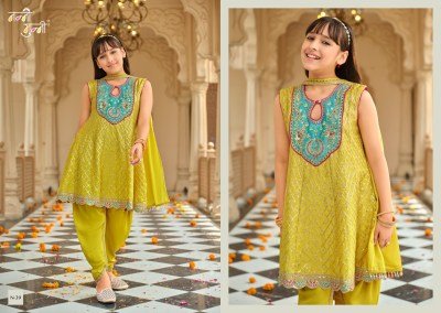 Nanni-Munni ESHA Kids Chinon Embroidery Top Dhoti Dupatta 3-Piece Set readymade suit catalogs