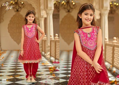 Nanni-Munni ESHA Kids Chinon Embroidery Top Dhoti Dupatta 3-Piece Set readymade suit catalogs