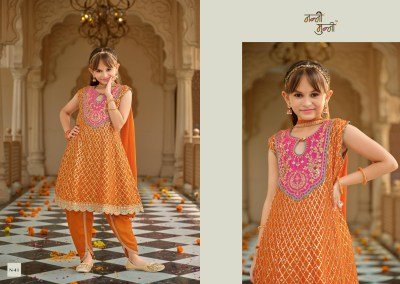 Nanni-Munni ESHA Kids Chinon Embroidery Top Dhoti Dupatta 3-Piece Set readymade suit catalogs
