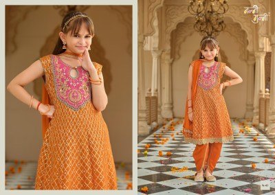 Nanni-Munni ESHA Kids Chinon Embroidery Top Dhoti Dupatta 3-Piece Set readymade suit catalogs