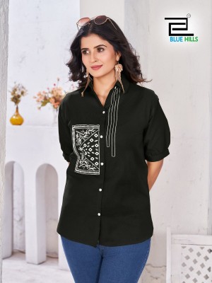 Nathalia by Blue Hills Cotton Flex embroidered work with openable button Girls Shirt Catalogue at low price  western wear catalogs