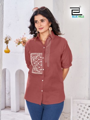 Nathalia by Blue Hills Cotton Flex embroidered work with openable button Girls Shirt Catalogue at low price  western wear catalogs