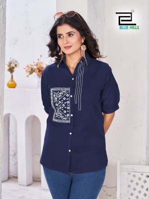 Nathalia by Blue Hills Cotton Flex embroidered work with openable button Girls Shirt Catalogue at low price  western wear catalogs