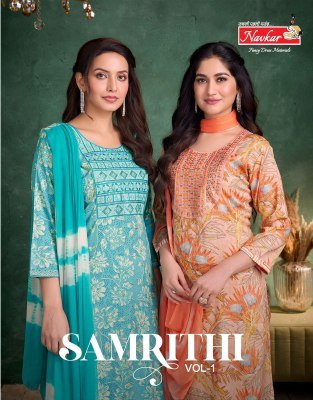 Navkar Samrithi Vol 1 Designer Embroidery Kurta with Pocket, Capsule Print Bottom And Chiffon Dupatta Wholesale Navkar Kurti