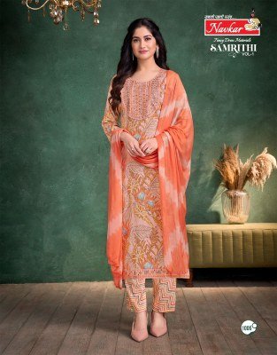 Navkar Samrithi Vol 1 Designer Embroidery Kurta with Pocket, Capsule Print Bottom And Chiffon Dupatta Wholesale kurtis catalogs