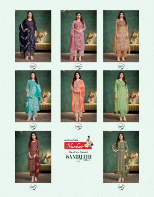 Navkar Samrithi Vol 1 Designer Embroidery Kurta with Pocket, Capsule Print Bottom And Chiffon Dupatta Wholesale kurtis catalogs
