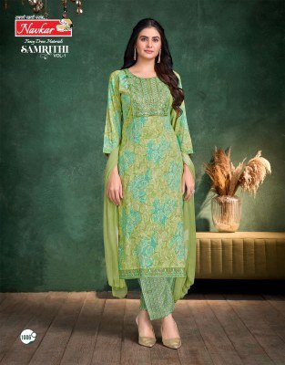 Navkar Samrithi Vol 1 Designer Embroidery Kurta with Pocket, Capsule Print Bottom And Chiffon Dupatta Wholesale kurtis catalogs
