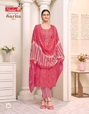Navkar Sarita Vol 1 Malaysian Cotton Print Top And Pant with Mal Mal Printed Dupatta Wholesale kurtis catalogs