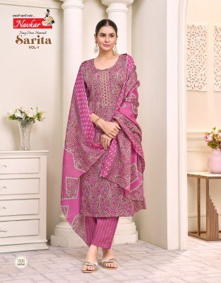 Navkar Sarita Vol 1 Malaysian Cotton Print Top And Pant with Mal Mal Printed Dupatta Wholesale kurtis catalogs