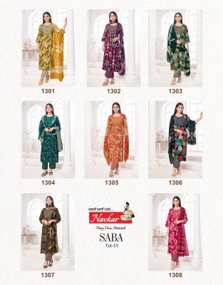Navkar brand Saba VOL 13 Embroidered Rayon Kurti with Foil Print And Chanderi Dupatta Wholesale Ethnic Wear Bulk readymade suit catalogs
