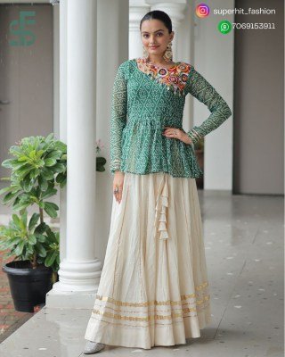 Navratri 1184 Peacock Blue Colour Splendor Kora Cotton Lehenga Choli Bandhani Print Kora Cotton Lehenga with Gota Patti And Kutchi Gamthi Patchwork Wh Amavi