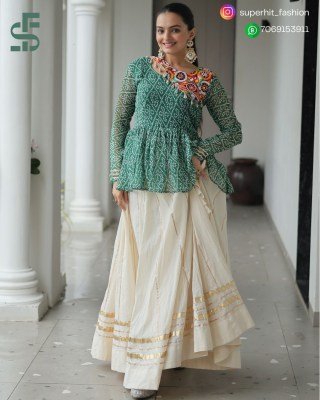 Navratri 1184 Peacock Blue Colour Splendor Kora Cotton Lehenga Choli Bandhani Print Kora Cotton Lehenga with Gota Patti And Kutchi Gamthi Patchwork Wh lehenga choli