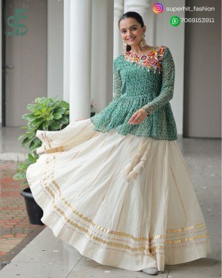 Navratri 1184 Peacock Blue Colour Splendor Kora Cotton Lehenga Choli Bandhani Print Kora Cotton Lehenga with Gota Patti And Kutchi Gamthi Patchwork Wh lehenga choli