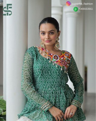 Navratri 1184 Peacock Blue Colour Splendor Kora Cotton Lehenga Choli Bandhani Print Kora Cotton Lehenga with Gota Patti And Kutchi Gamthi Patchwork Wh lehenga choli