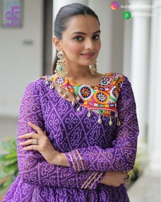 Navratri 1184 Purple Colour Splendor Kora Cotton Lehenga Choli Bandhani Print Kora Cotton Lehenga with Gota Patti And Kutchi Gamthi Patchwork Wh Amavi