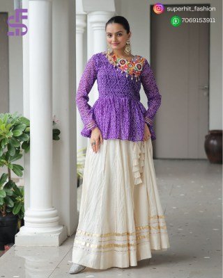 Navratri 1184 Purple Colour Splendor Kora Cotton Lehenga Choli Bandhani Print Kora Cotton Lehenga with Gota Patti And Kutchi Gamthi Patchwork Wh lehenga choli