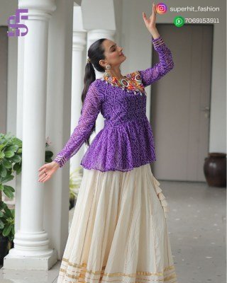 Navratri 1184 Purple Colour Splendor Kora Cotton Lehenga Choli Bandhani Print Kora Cotton Lehenga with Gota Patti And Kutchi Gamthi Patchwork Wh lehenga choli