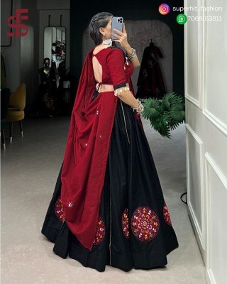 Navratri 1603 Ready Black Lehengha Choli Soft Cotton with Handworked Mirror And Gota Patti Fully Stitched Cotton with Handworked Mirror And  Kabddi La lehenga choli