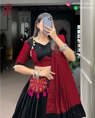 Navratri 1603 Ready Black Lehengha Choli Soft Cotton with Handworked Mirror And Gota Patti Fully Stitched Cotton with Handworked Mirror And  Kabddi La lehenga choli