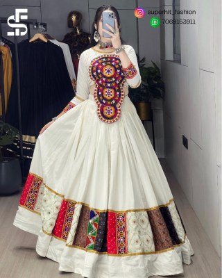 Navratri 8054 Cream Colour  Ethnic Lehenga Set with Fancy Top  Pure Rayon Cotton  Multi Design Prints And Real Mirror Kutchi Work Wholesale lehenga choli