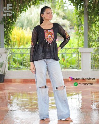 Navratri Collection 1186 Black Colour Festive Georgette Peplum Kurti Schiffli And Kutchi Gamthi Patchwork  Full Sleeves Wholesale kurtis