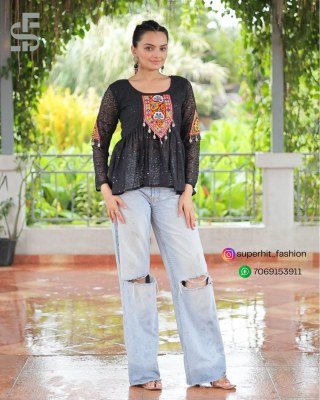 Navratri Collection 1186 Black Colour Festive Georgette Peplum Kurti Schiffli And Kutchi Gamthi Patchwork  Full Sleeves Wholesale kurtis