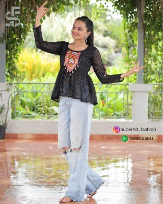 Navratri Collection 1186 Black Colour Festive Georgette Peplum Kurti Schiffli And Kutchi Gamthi Patchwork  Full Sleeves Wholesale kurtis