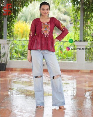 Navratri Collection 1186 Maroon Colour Festive Georgette Peplum Kurti Schiffli And Kutchi Gamthi Patchwork  Full Sleeves Wholesale Amavi