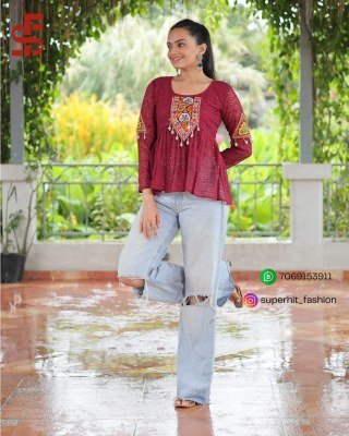 Navratri Collection 1186 Maroon Colour Festive Georgette Peplum Kurti Schiffli And Kutchi Gamthi Patchwork  Full Sleeves Wholesale kurtis